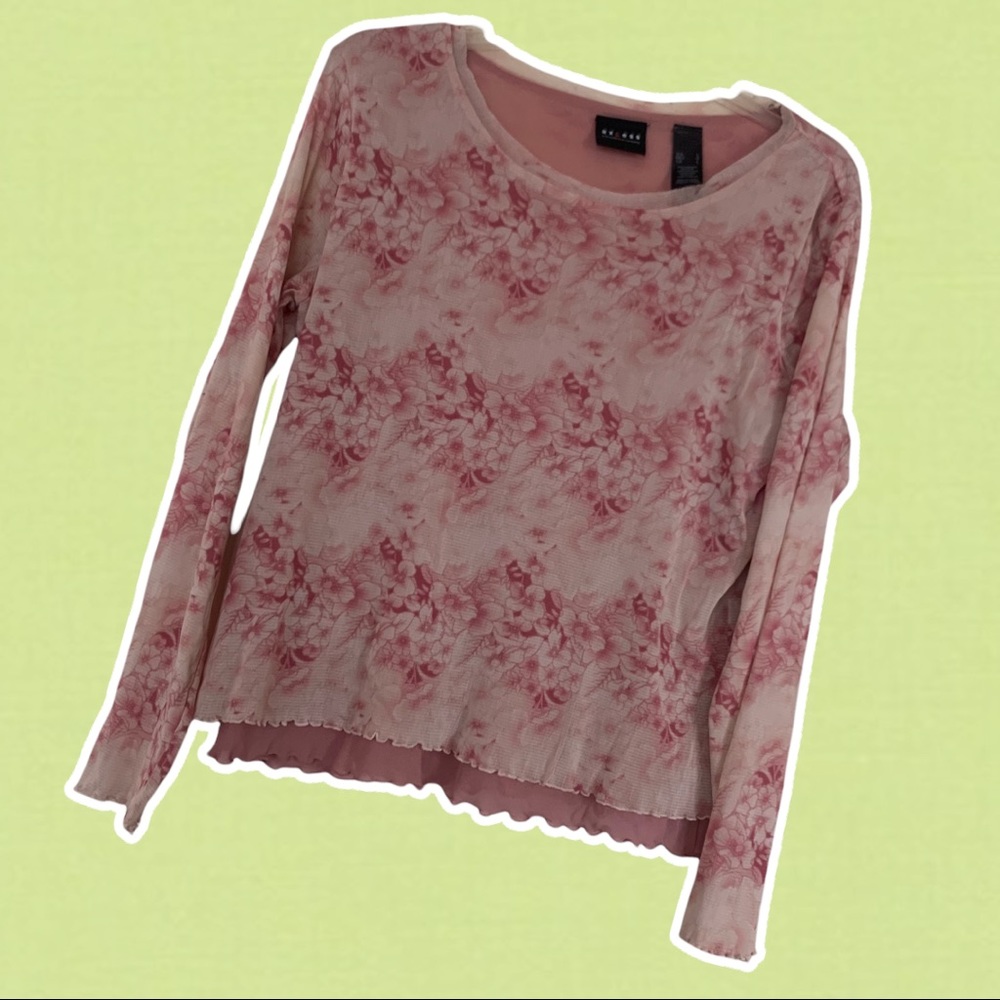 Pink Floral Mesh Top